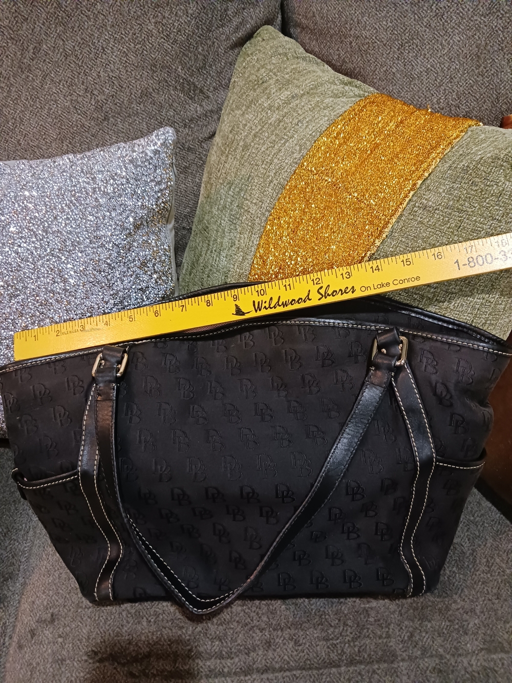 Black Monogram Tote Bag - Classic Everyday Shoulder Bag
